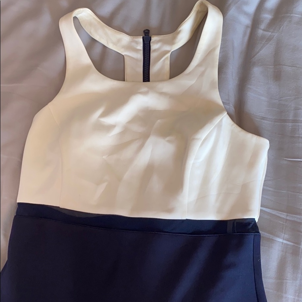 White and navy blue dress